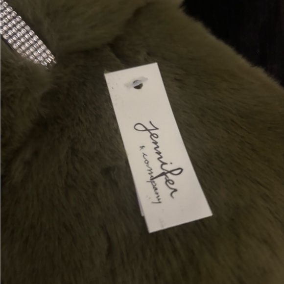 Olive Faux Fur Bling Pull Through Scarf - Picture 5 of 5